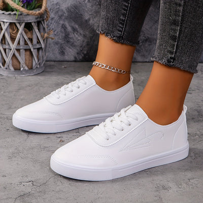 Women's Solid Color Sneakers, Casual Lace Up Outdoor Shoes, Lightweight Low Top Shoes
