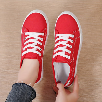 Women's Simple Canvas Shoes, Casual Lace Up Outdoor Shoes, Comfortable Low Top Sneakers