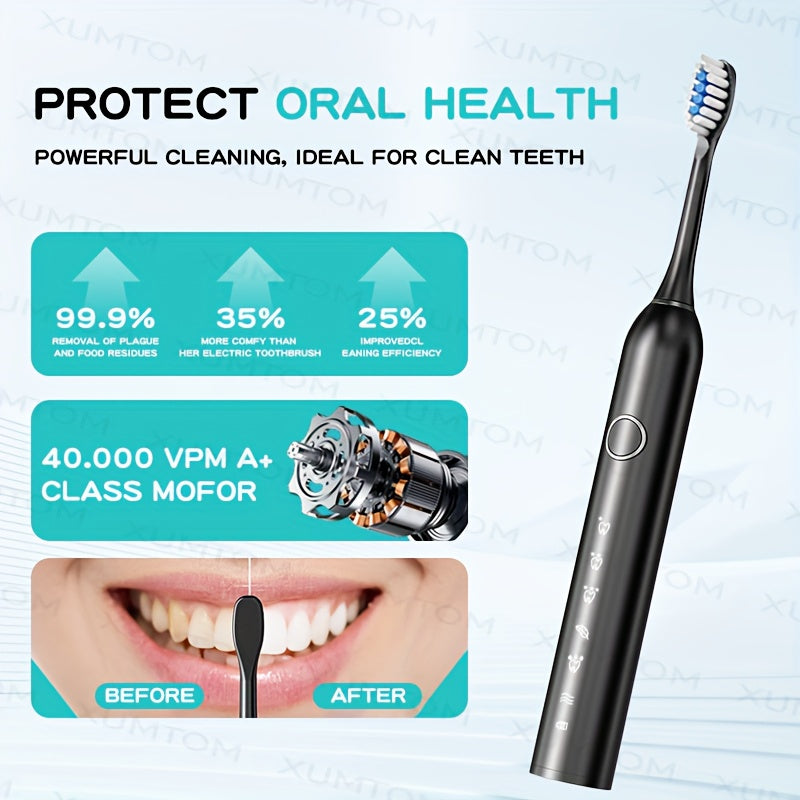 Adult Sonic Electric Toothbrush 8 Brush Head Set, Includes Storage Box + Toothbrush Holder, 6 Cleaning Modes, Smart Timer, Suitable for Sensitive Gums, Travel Outdoor, Life, USB Charging, 2025 Christmas Gift, New Year, Valent