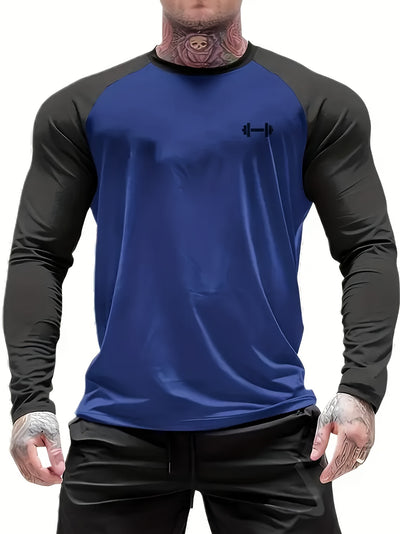 Men's Athletic Compression Long Sleeve T-Shirt - Quick-Dry, Breathable, with Graphic Print, Crew Neck, Stretch Fabric - Ideal for Running, Gym & Sports Activities, Gym Clothes