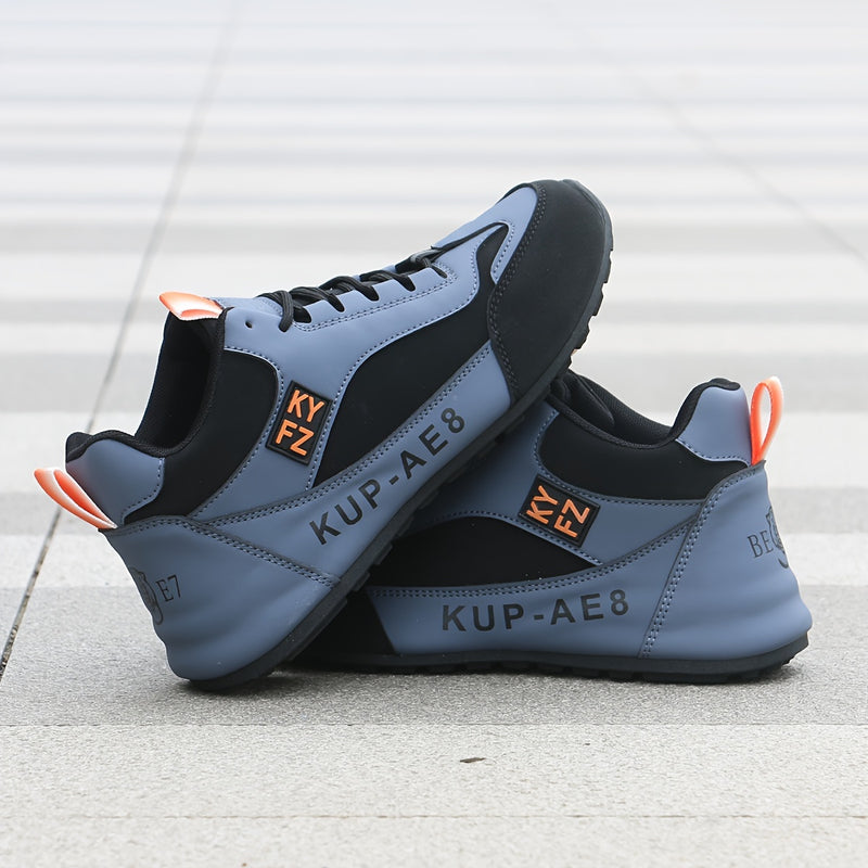 2024 High-Top Casual Fashion Sneakers for Men - All-Season Lace-Up Comfortable Soft Sole Running Shoes with Stripes and Graphics, Round Toe Fabric Sports Footwear