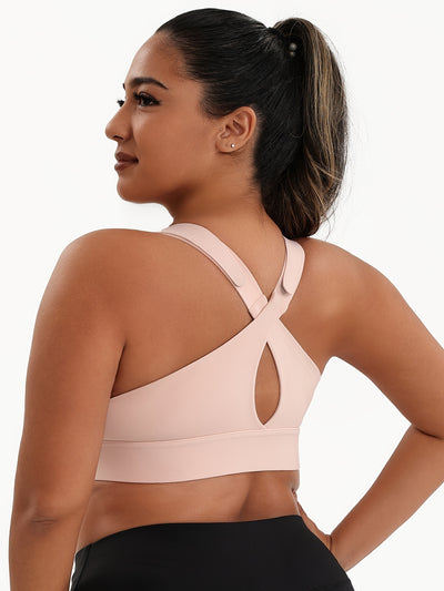 A Women'S Front-Zip Sports Bra, Featuring High Support And Plus Sizes, with Adjustable Straps, Suitable for Yoga, Fitness, And Workouts.