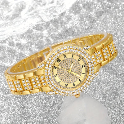 5pcs Luxury Women's Quartz Watch and Jewelry Set - Elegant Rose Golden-Tone Square Bezel, Interlocking Link Bracelet, -Accented Dial, Heart-Shaped Locket & Matching Earrings - Glamorous Gift Box Included, Perfect for Casual A