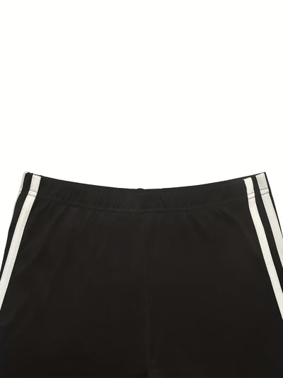 Women'S Casual Fashion Outdoor Sports Set, Double-Sided Striped Round Neck Short Sleeve Long Pants Two-Piece, Women'S Athletic Jogging