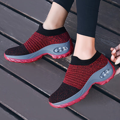 Women's Breathable Knit Chunky Sneakers, Casual Slip On Outdoor Shoes, Comfortable Low Top Shoes