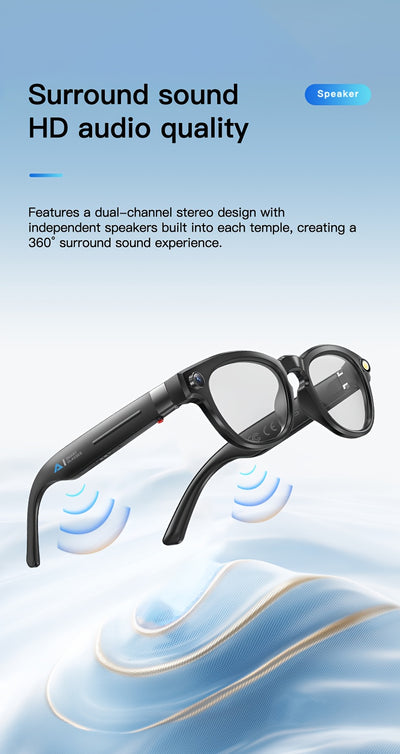 Q8 360° Surround Sound & HD Speakers Glasses with 360° Audio, HD Audio Quality, Dual-Channel Stereo Design, 360° Surround Sound Experience