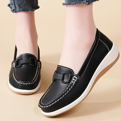 Women'S Breathable Low-Top Thick Sole Loafers - Casual Slip-On Outdoor Shoes with Round Toe, Synthetic Upper & Inner, TPR Sole, All-Season Comfort