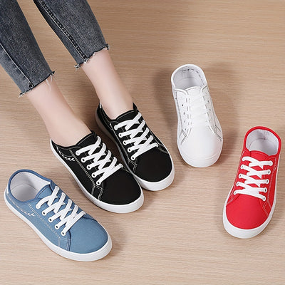 Women's Simple Canvas Shoes, Casual Lace Up Outdoor Shoes, Comfortable Low Top Sneakers