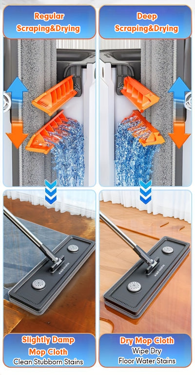 JOYBOS Hands-Free Mop and Bucket Set with 2 Washable Cloths - Heavy-Duty ABS/SS/Polypropylene, Wet & Dry Floor System with Water Filling & Design, Space-Saving Modern Mop for Vinyl Floors, Ideal for Living Room, Bedroom, Kitc