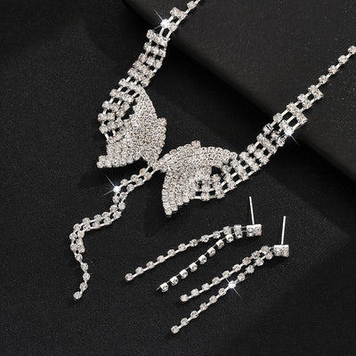 Butterfly Tassel Short Necklace + 1 Pair of Earrings Jewelry Set