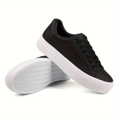 Women's Simple Platform Sneakers, Casual Lace Up Outdoor Shoes, Comfortable Low Top Shoes