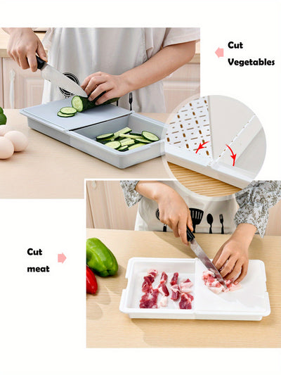 1pc 3-in-1 Integrated Plastic Cutting Board with Built-in Drain Basket & Storage Box - Food-Safe Durable Space-Saving Design for Effortless Food Prep, Washing & Storage - Ideal for Home Cooks & Professional Chefs, Chopping Bo