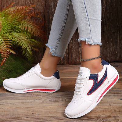 Women's Contrast Color Trainers, Fashionable Lace Up Soft Sole Sports Shoes, Comfy Outdoor Walking Students Sneakers