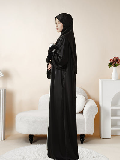 4pcs Set: Poet Sleeve Satin Abaya (MOA009) Eid al-Adha Abaya Muslim Women's Ramadan, Eid al-Fitr, Eid al-Adha, Mawlid, Prayer dress gown robe outfit long robe outfit comfortable soft breathable elegant Middle East Arabic styl