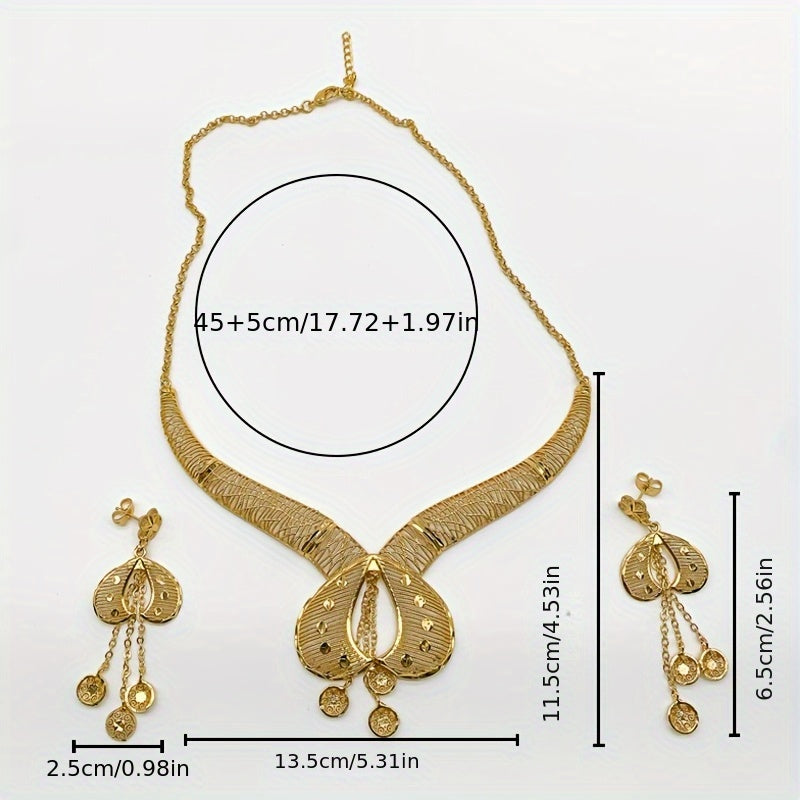 2025 New Bohemian 2pcs Hollow Flower Tassel Earrings and Necklace Elegant Ladies Jewelry Set, Perfect for Dubai Bridal Wedding Anniversary Gift, Valentine&