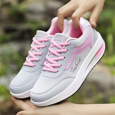 Women's Breathable Mesh Platform Sneakers, Casual Lace Up Outdoor Shoes, Comfortable Low Top Shoes