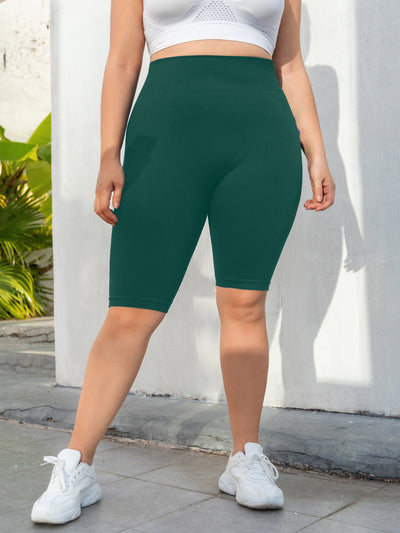 Plus Size Sports Shorts, Women's Plus Wide Waistband High Waist Seamless Running Yoga Shorts