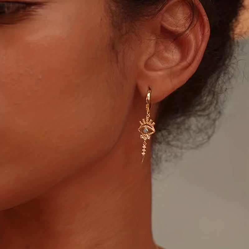 زوج واحد من أقراط الأذن الفاخرة المرصعة بالنحاس والمزينة بقلادة عين الشر الاصطناعية، هدية مواعدة