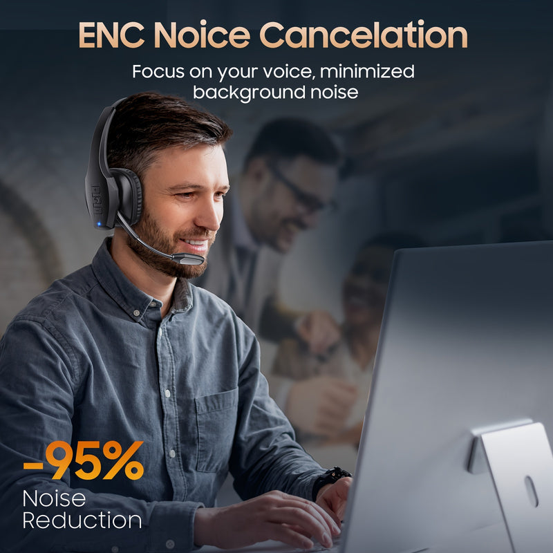 Trucker BT Headset, Wireless Headphone with Mic, Wireless Headset with Dual Noise Cancelling Microphone & Mute Button, 55Hrs Working Time PC Headset for Cell Phones, Computer, Truck Driver, Headphone Wireless, Wireless Headse