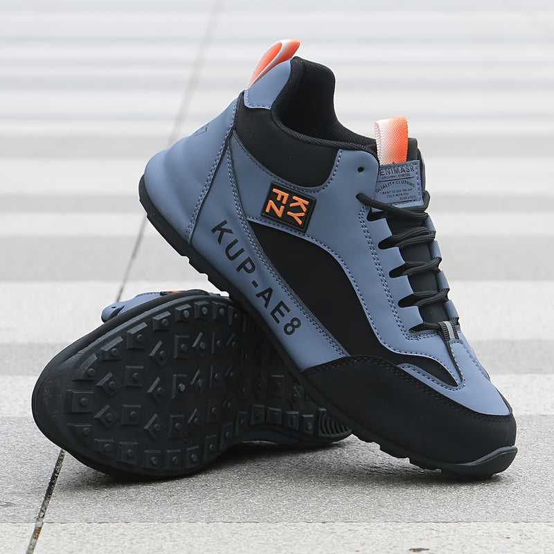 2024 High-Top Casual Fashion Sneakers for Men - All-Season Lace-Up Comfortable Soft Sole Running Shoes with Stripes and Graphics, Round Toe Fabric Sports Footwear