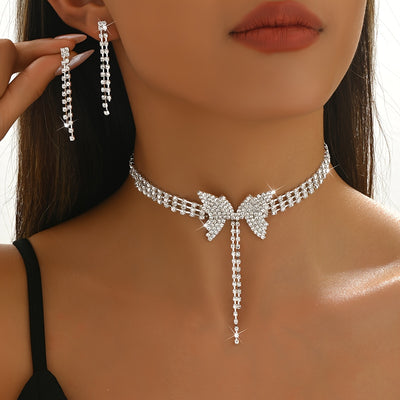 Butterfly Tassel Short Necklace + 1 Pair of Earrings Jewelry Set