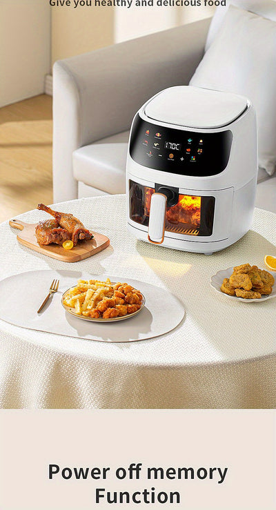 6L Large Capacity Air Fryer with Transparent Viewing Window, Smart Touch Panel, Adjustable Timer & Temperature Control, High Borosilicate Glass Liner, British Specification Plug, Safe for Use at Home or Restaurants, Air Fryer