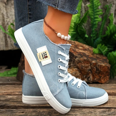 Women's Simple Flat Canvas Shoes, Casual Lace Up Outdoor Shoes, Comfortable Low Top Sneakers