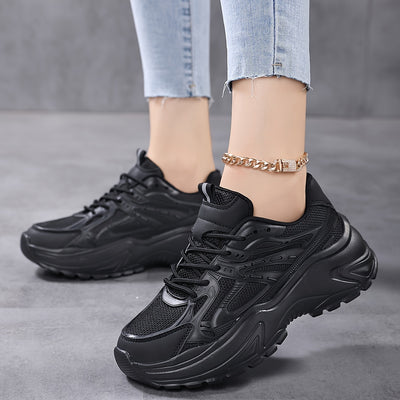Women's Mesh Chunky Sneakers, Casual Solid Color Height Increasing Trainers, All-Match Walking Sports Shoes