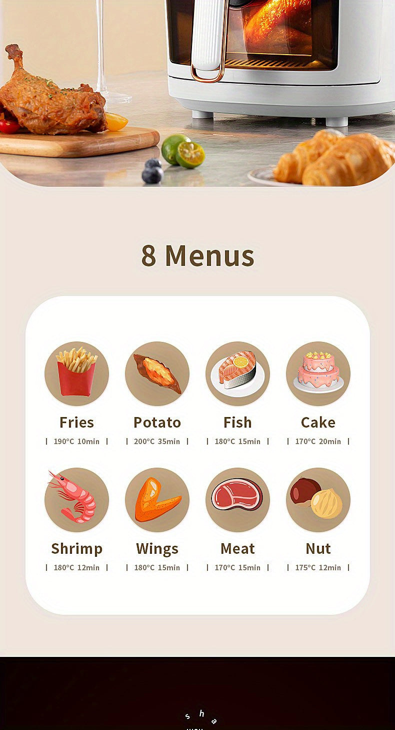 6L Large Capacity Air Fryer with Transparent Viewing Window, Smart Touch Panel, Adjustable Timer & Temperature Control, High Borosilicate Glass Liner, British Specification Plug, Safe for Use at Home or Restaurants, Air Fryer