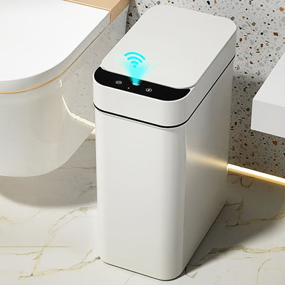 White Kitchen Bathroom Trash Can 11L with Lid, Touchless Automatic Motion Sensor 1pc & 2pcs Small Trash Can, Smart Electric Slim Trash Can, Suitable for Bedroom or Office, Smart Touchless Motion Sensor Trash Can with Lid, Ele