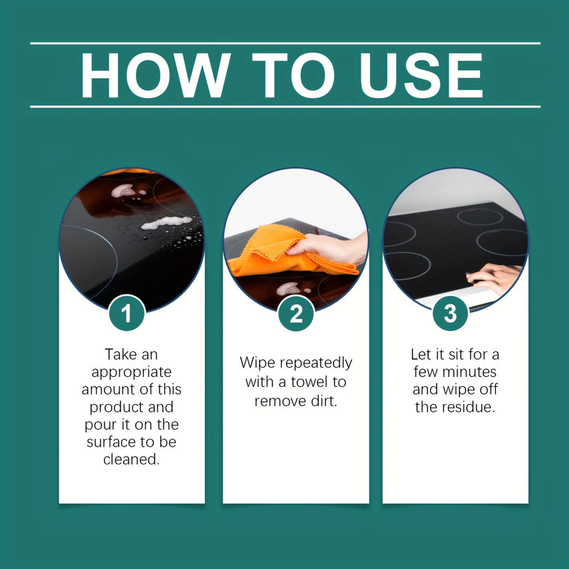 Glass Stovetop Cleaner Polishing Agent, Citric Acid Based, Residue Free, for Household Kitchen, Electric Ceramic Stovetop, Glass Cooktop, Induction Cooktop, Ceramic Hob, Electric Stovetop Panel