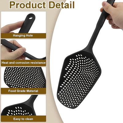 Heavy-Duty Kitchen Spatula with Long Handle - Non-Slip Grip, Efficient Drainage for Pasta, Fries, Vegetables - Rust-Resistant, Easy-Clean - Ideal for Home & Professional Kitchens - Modern Kitchen Utensil, Food Preparation, Po