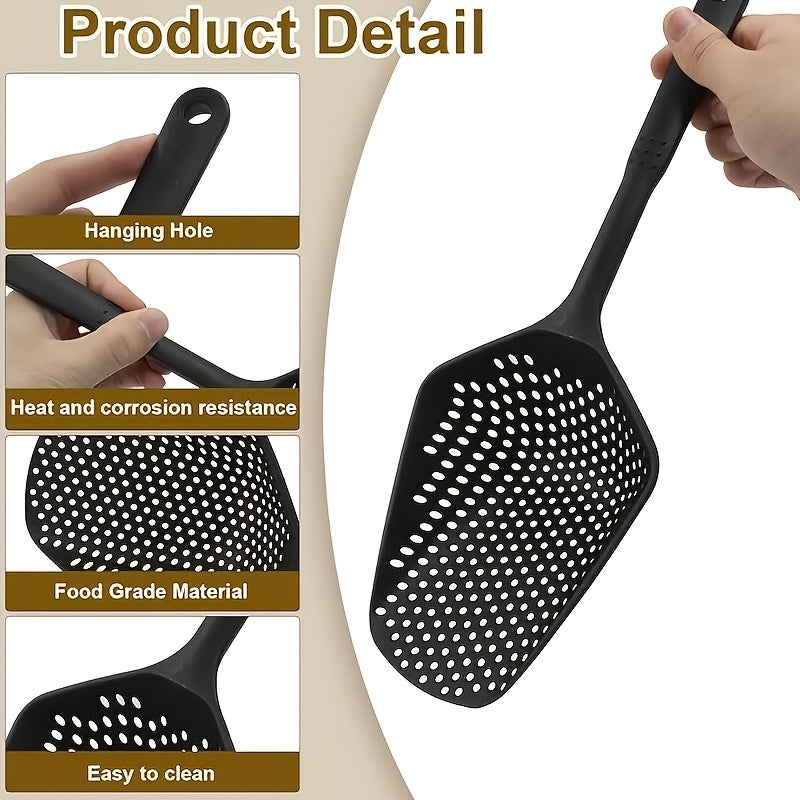 Heavy-Duty Kitchen Spatula with Long Handle - Non-Slip Grip, Efficient Drainage for Pasta, Fries, Vegetables - Rust-Resistant, Easy-Clean - Ideal for Home & Professional Kitchens - Modern Kitchen Utensil, Food Preparation, Po