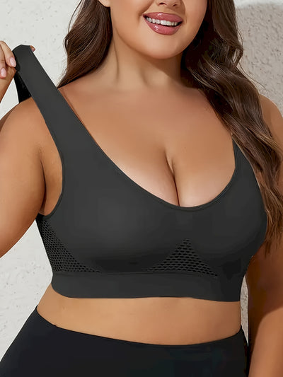 1pc, Esselegance, Sports Bra, Vest, No Rims, with Chest Pads, Mesh, Breathable, High Elasticity, Yoga, Running