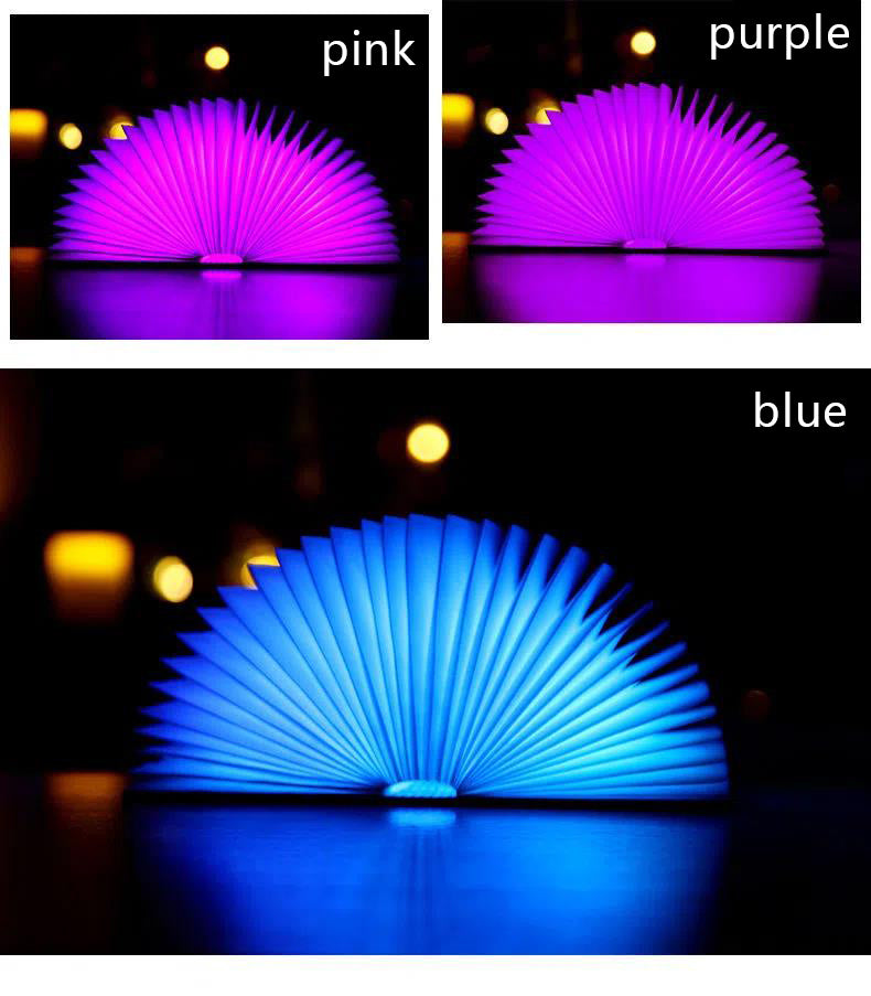 مصباح كتاب خشبي بخمسة ألوان، مصباح كتاب ليلي، مصباح كتاب قابل للطي لغرفة النوم، مصباح طاولة النوم، هدية عيد ميلاد دافئة، مصباح كتاب قابل للطي إبداعي، مصباح كتاب LED، شحن رومانسي