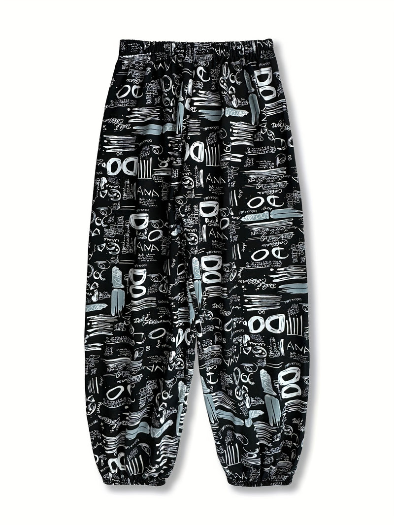 بنطلون نسائي فضفاض واسع الساق مطبوع، بنطلون كاجوال مريح ورائع