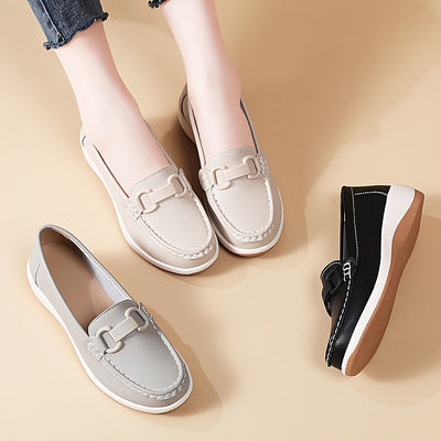 Women'S Breathable Low-Top Thick Sole Loafers - Casual Slip-On Outdoor Shoes with Round Toe, Synthetic Upper & Inner, TPR Sole, All-Season Comfort