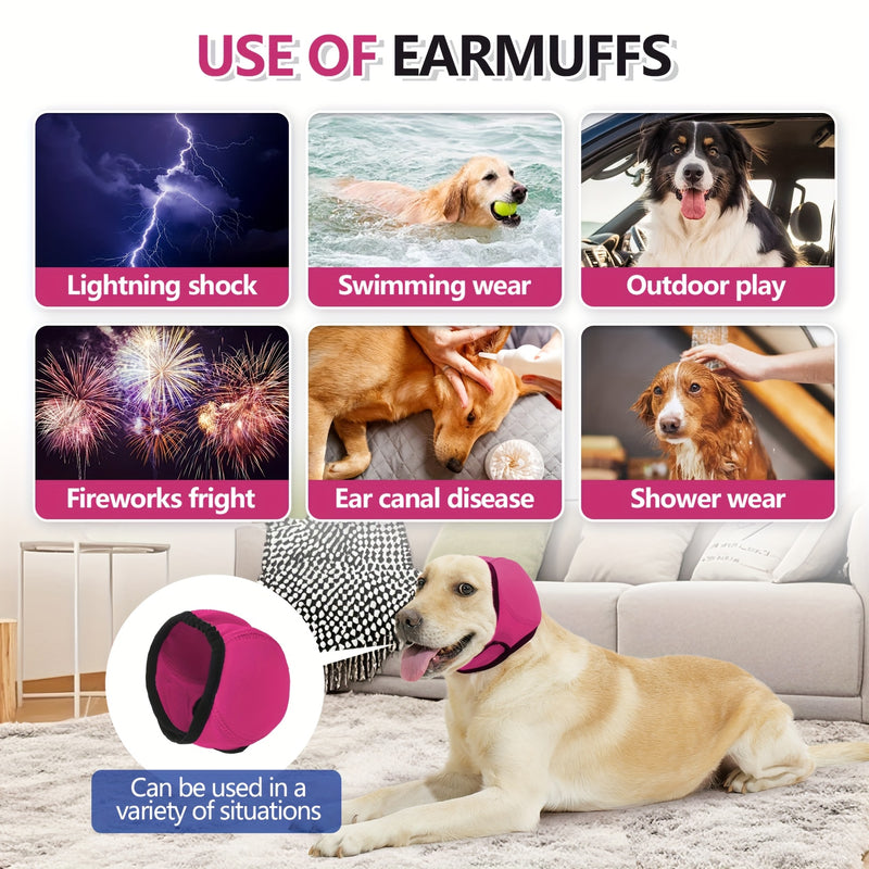 Earmuff Protection Dog Ear Muffs for Noise Reduction & Hearing Protection - Adjustable Head-Fastening Design, Breathable Soft Material for Swimming, Beach, Fireworks - Anxiety Relief & Emotional Support for Puppies & Dogs