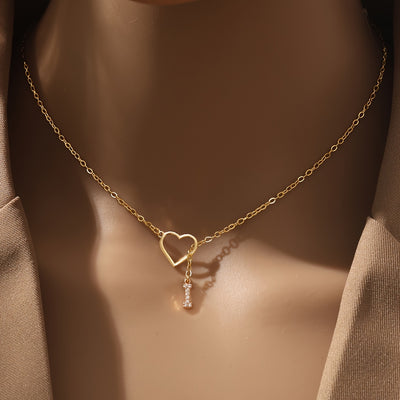 Personalized Letter Pendant Necklace with zirconia Heart Charm, A-Z Initials, Copper Chain, Versatile for Party And Vacation - Elegant Jewelry Gift for Women And Teen Girls