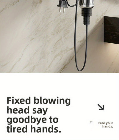 Space-Saving Wall-Mounted Hair Dryer Holder - No Drilling Required, Easy Installation, Compatible with Various Hair Dryer Models for Home & Bathroom Organization, Sleek Black Design with Metallic Accents, Durable Plastic Cons