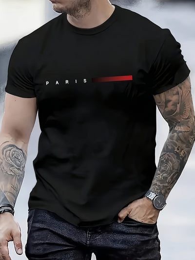 Men'S Gradient City Theme Letter Print Casual Sports T-Shirt, Polyester Crew Neck Tee, with Slight Stretch, for Summer - Versatile for Running, Training, Hiking, Daily & Casual Wear, Adult & Teen Unisex Style