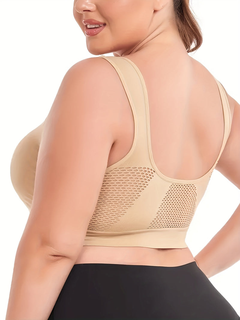 1pc, Esselegance, Sports Bra, Vest, No Rims, with Chest Pads, Mesh, Breathable, High Elasticity, Yoga, Running