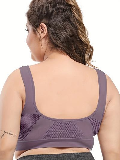 1pc, Esselegance, Sports Bra, Vest, No Rims, with Chest Pads, Mesh, Breathable, High Elasticity, Yoga, Running