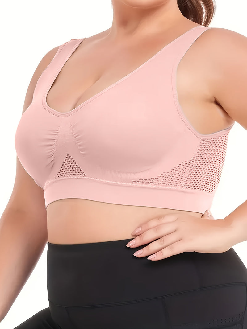 14pcs EssElegance Plus size High Support Wire-Free Sports Bras with Padded & Mesh Panels, Breathable Stretch Fit for Yoga Running Training