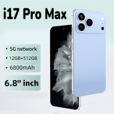 I17 Pro Max The global version of the smartphone, equipped with the Android 14 system, features a 6.8-inch high-definition screen, 12GB of RAM and 512GB of storage space, 72MP + 108MP cameras. It is a mobile smartphone.