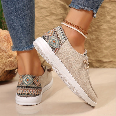 Women's Ethnic Style Printed Canvas Shoes, Casual Lace Up Outdoor Shoes, Lightweight Low Top Sneakers