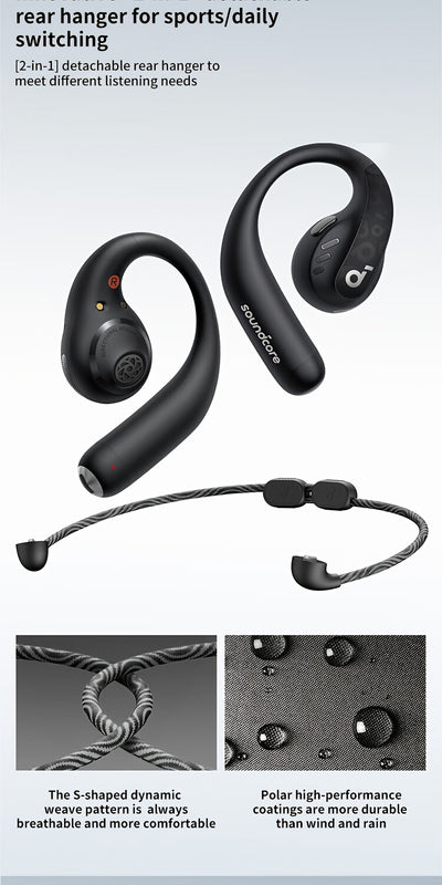 Soundcore AeroFit Pro Wireless Earbuds, Open-Ear Design for Comfortable Long-Term Wear, Strong Sound Quality, 2-in-1 Use, Built-in Microphone, 16.2mm Speakers, USB-C Charging, Ideal for Running and Outdoor Activities, Outdoor