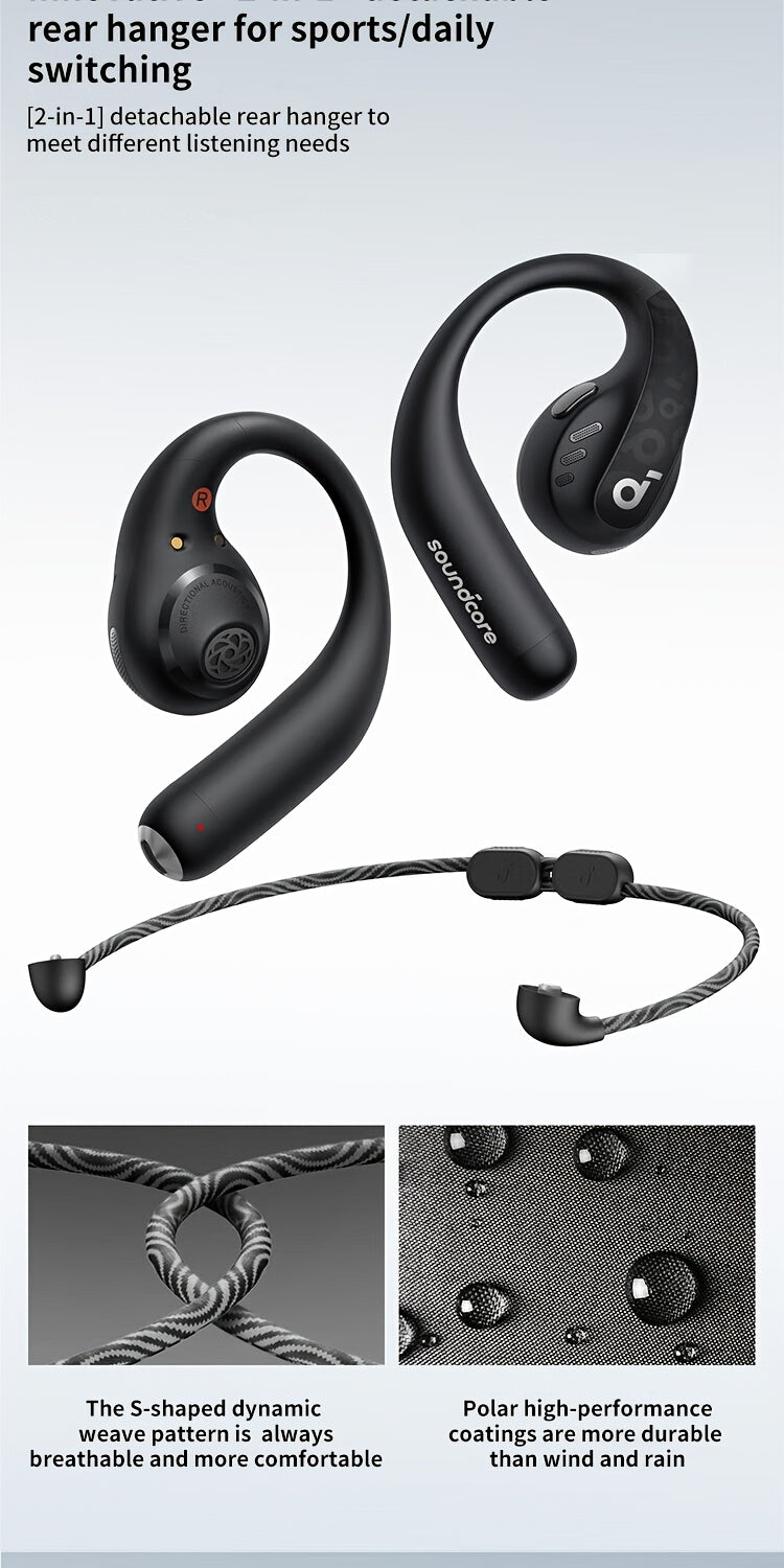 Soundcore AeroFit Pro Wireless Earbuds, Open-Ear Design for Comfortable Long-Term Wear, Strong Sound Quality, 2-in-1 Use, Built-in Microphone, 16.2mm Speakers, USB-C Charging, Ideal for Running and Outdoor Activities, Outdoor