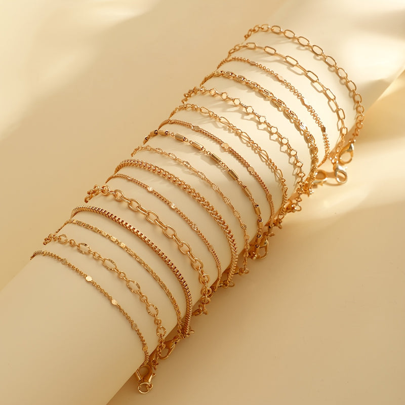 11pcs/12pcs Creative Minimalist Heart Twist Chain Bracelet Set, Stainless Steel with Artificial Crystal Accents, Versatile for Daily Wear & Parties, Valentine&