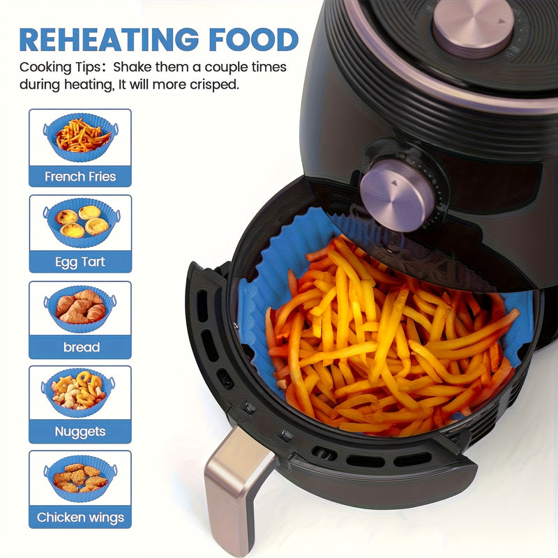 6pcs Silicone Air Fryer Liners - Blue Non-Stick Baking Pans with Scalloped Edges & Perforated Design for Even Heat Distribution, Easy Release, Healthy Oil-Free Cooking - Food-Safe, Reusable, Fits Most Air Fryers, Reusable Kit